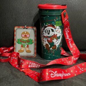 Disney Parks Mickey Mouse Cup Lanyard Drink Plastic Tumbler Christmas 2022